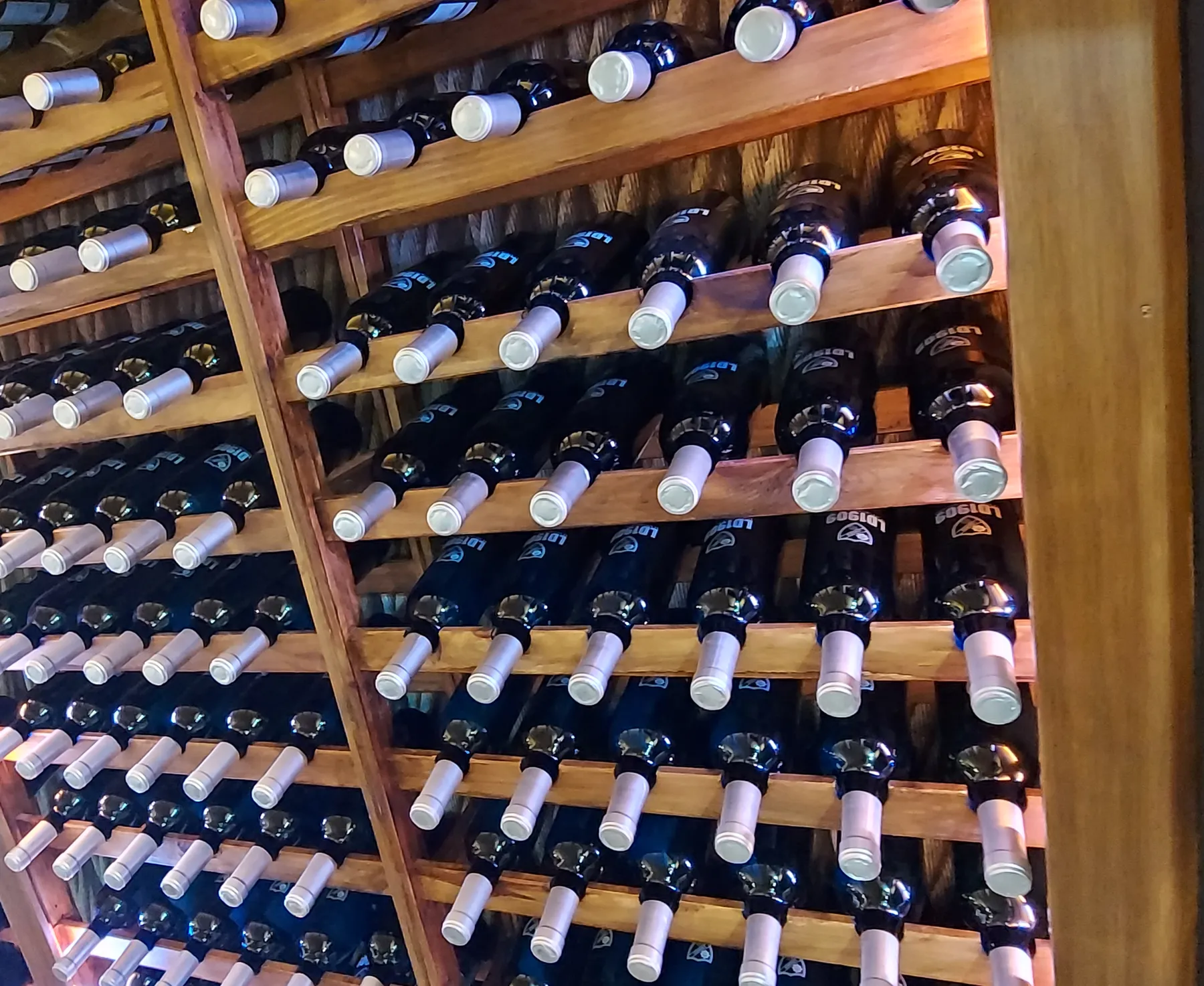Botelleros de madera con cientos de botellas