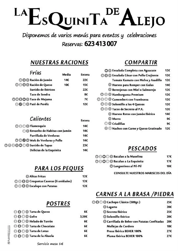 Portada de la carta de raciones de La Esquinita de Alejo