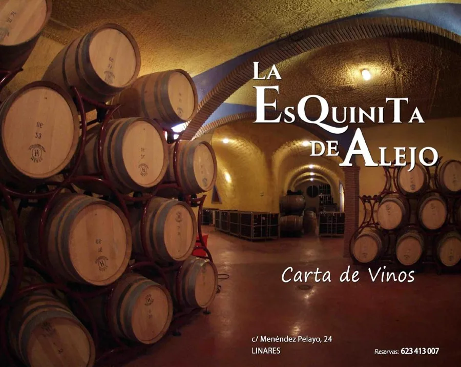 Portada de la carta de vinos de La Esquinita de Alejo