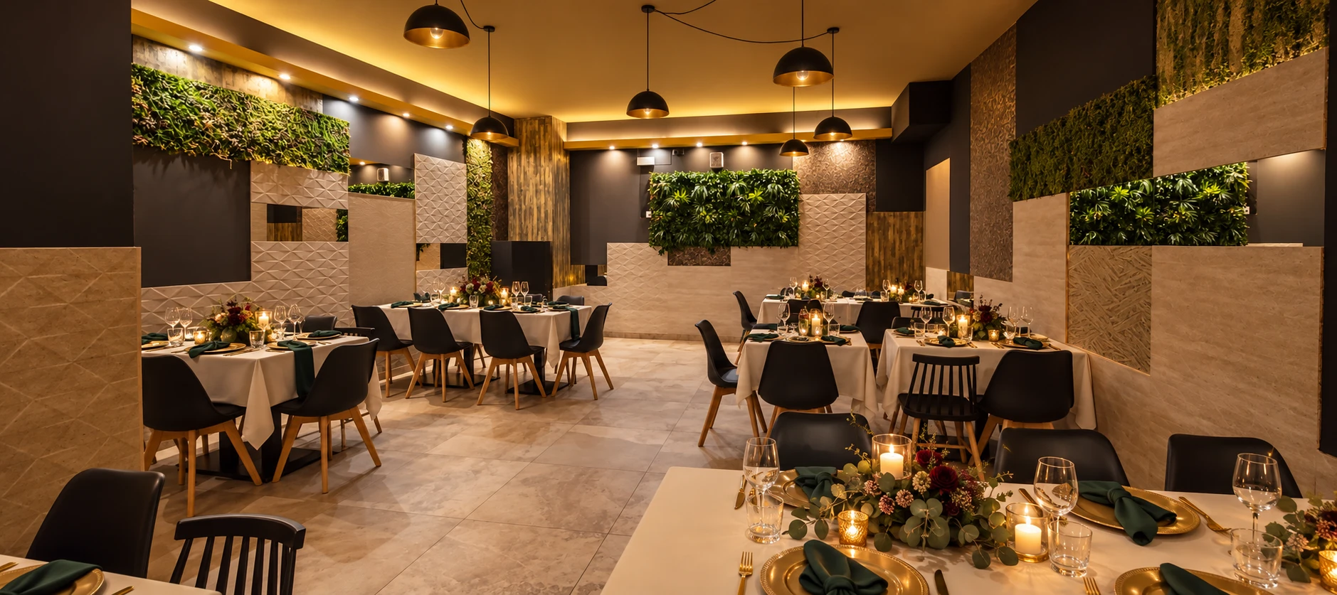 Salón de La Esquinita de Alejo preparado para una cena de celebración